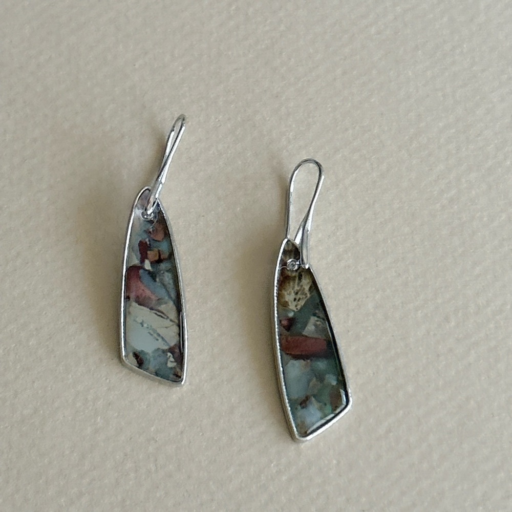 Free People Earthtone Mosaic Drop Earrings in Blue and Copper Hues - Picture 3 of 5